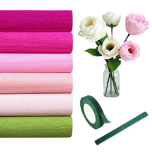 wiwbbitl Crepe Paper Flowers DIY Craft Kit - 6 Rolls (10" x8') Fade-Proof for Wedding Centerpieces & Party Decorations, Includes Floral Wires & Tape, Family Art Supplies