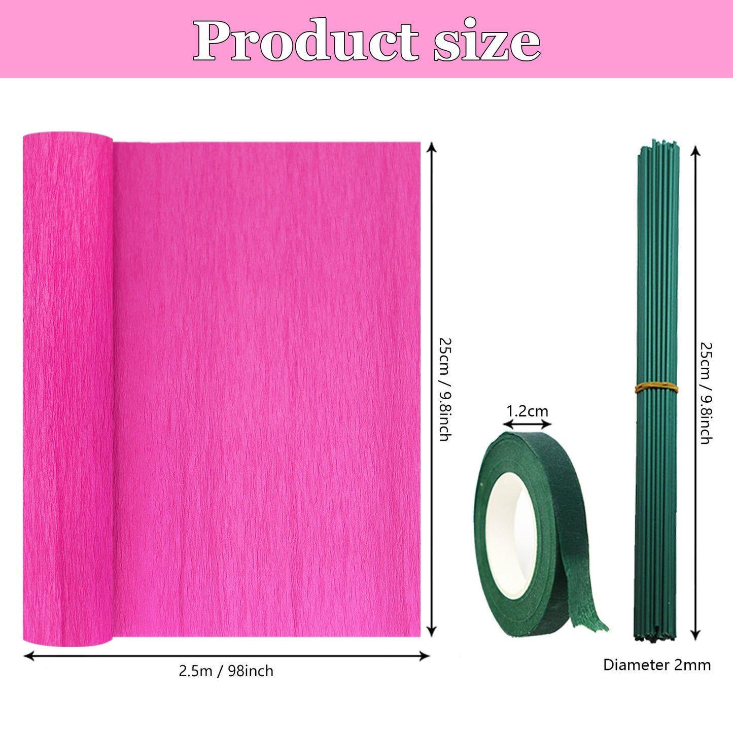 wiwbbitl 8 Roll Rainbow Crepe Paper Craft Kit (10" x8') Includes 50 Sturdy Floral Wires & 1 Stretch Tape，Tear-Resistant Papel Crepe Supplies for DIY Party Decor, Wedding Flowers, Family Crafts