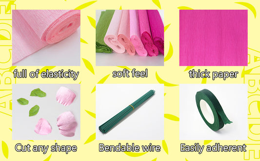 wiwbbitl Crepe Paper Flowers DIY Craft Kit - 6 Rolls (10" x8') Fade-Proof for Wedding Centerpieces & Party Decorations, Includes Floral Wires & Tape, Family Art Supplies