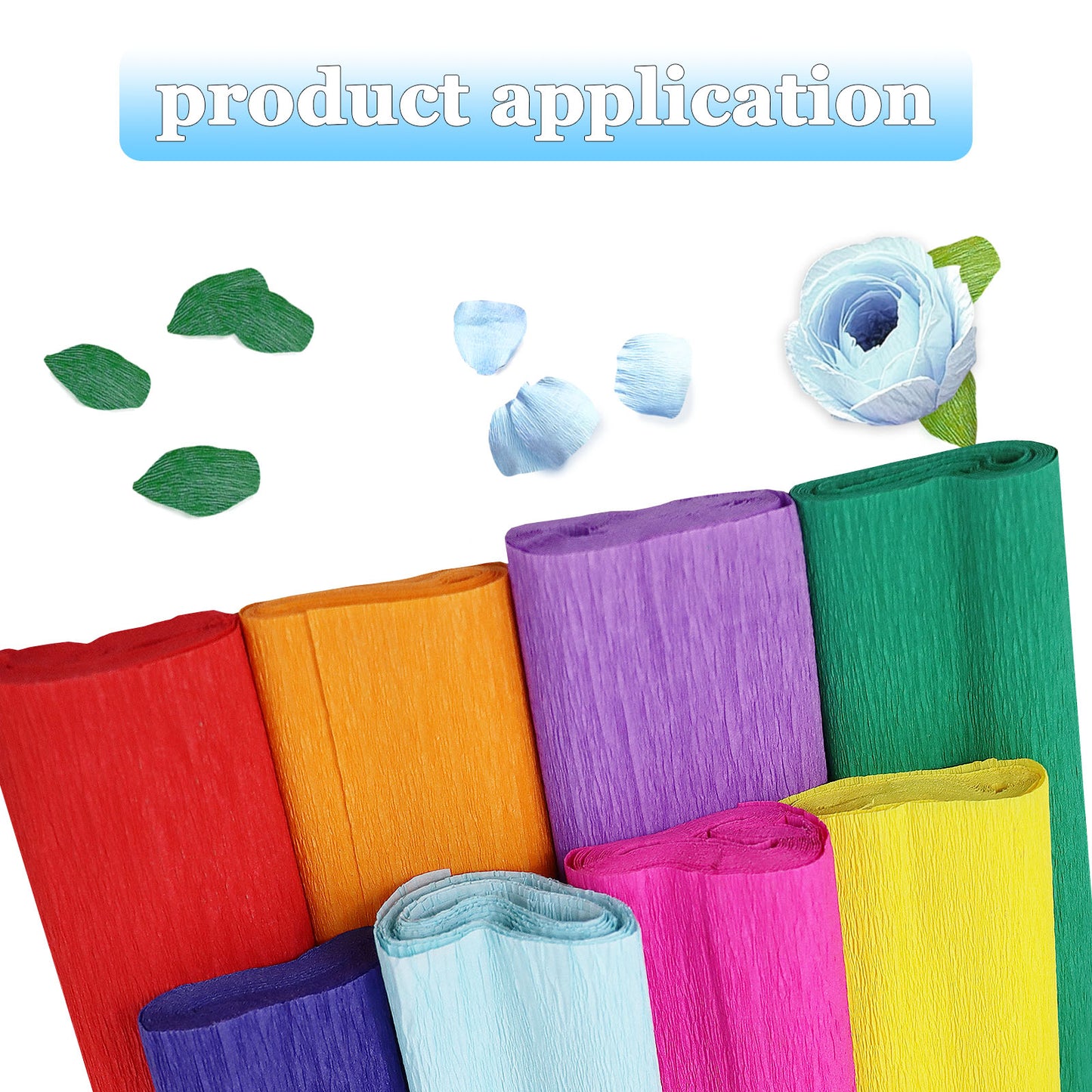 wiwbbitl 8 Roll Rainbow Crepe Paper Craft Kit (10" x8') Includes 50 Sturdy Floral Wires & 1 Stretch Tape，Tear-Resistant Papel Crepe Supplies for DIY Party Decor, Wedding Flowers, Family Crafts
