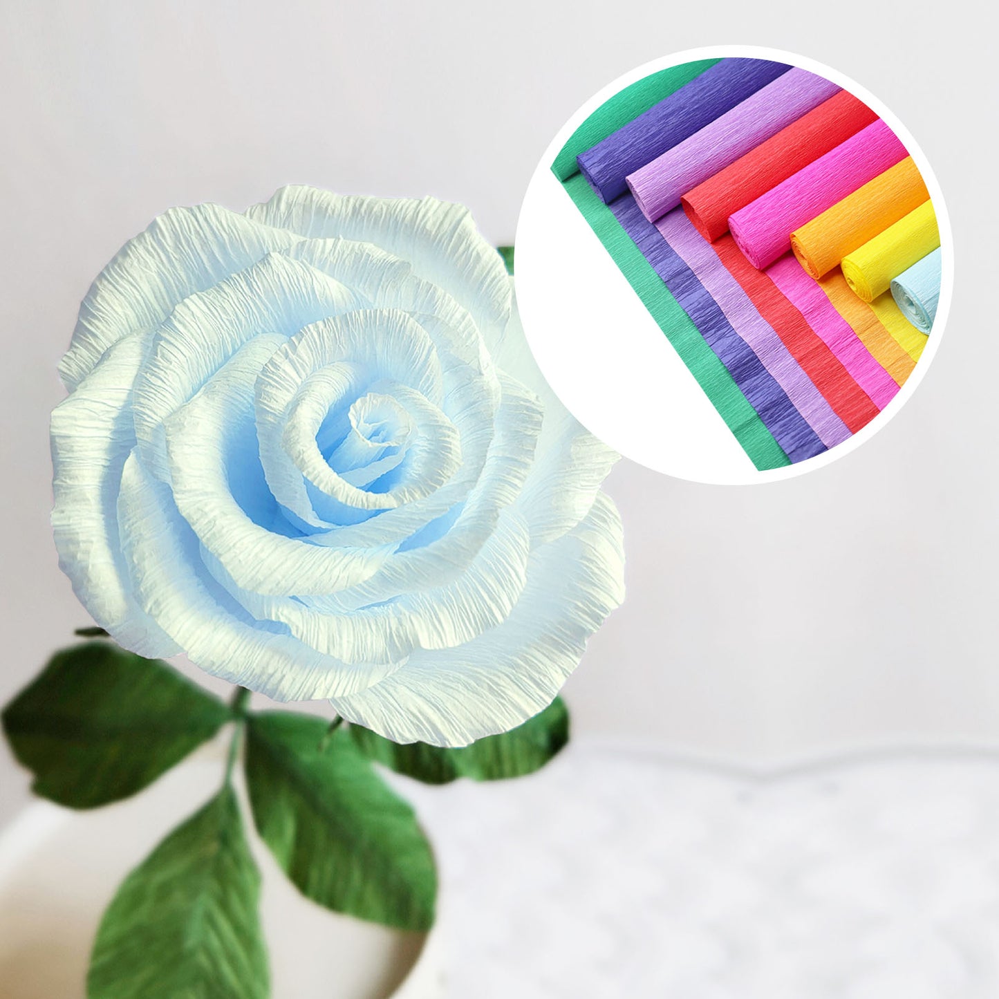 wiwbbitl 8 Roll Rainbow Crepe Paper Craft Kit (10" x8') Includes 50 Sturdy Floral Wires & 1 Stretch Tape，Tear-Resistant Papel Crepe Supplies for DIY Party Decor, Wedding Flowers, Family Crafts