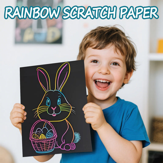 wiwbbitl Rainbow Scratch Paper Bulk - 100 Rainbow Scratch Art Sheets(5"x7.3") with 26 Bamboo Stylus Pens - Mess Free Arts for Kids and Crafts Supplies for Classroom, Party, Travel, Stress Relief