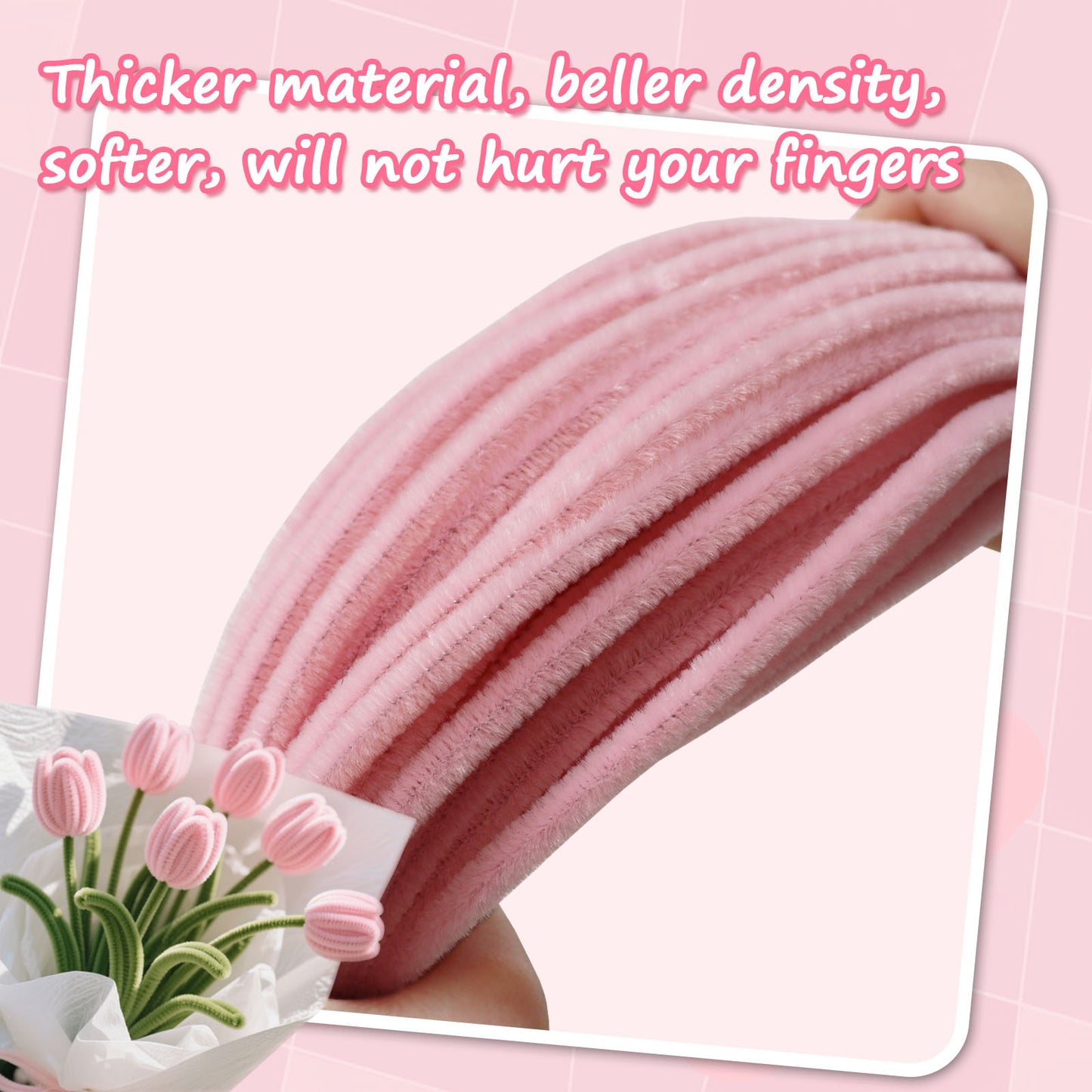 wiwbbitl 400 Pcs Pipe Cleaners Craft Set - 4 Colors Chenille Stems (11.8"x0.23") for DIY Flowers, Bouquets, Kids' Art & Home Crafts. Includes 30-Yard Green Tape, Ribbon, Glue Sticks, Rods & Stamen