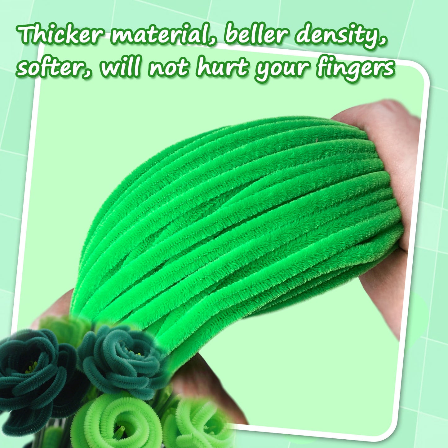 500pcs Pipe Cleaners (Chenille Stems) - 5 Vibrant Green Shades, 6mm x 12in | Flexible & Bendable Craft Stems for DIY Arts, Floral Arrangements, Kids Crafts, Classroom Projects & Bouquets